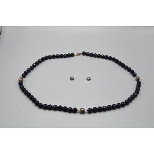 Blue Goldstone Beaded Faceted Necklace Sterling Silver 16" Convertible 925